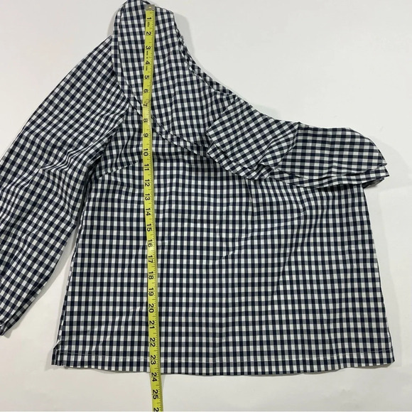 J Crew Gingham One Shoulder Top Blouse Blue H0857 - Picture 7 of 8